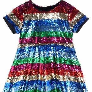 3T Doe A Dear S/S Striped Sequinned Dress
